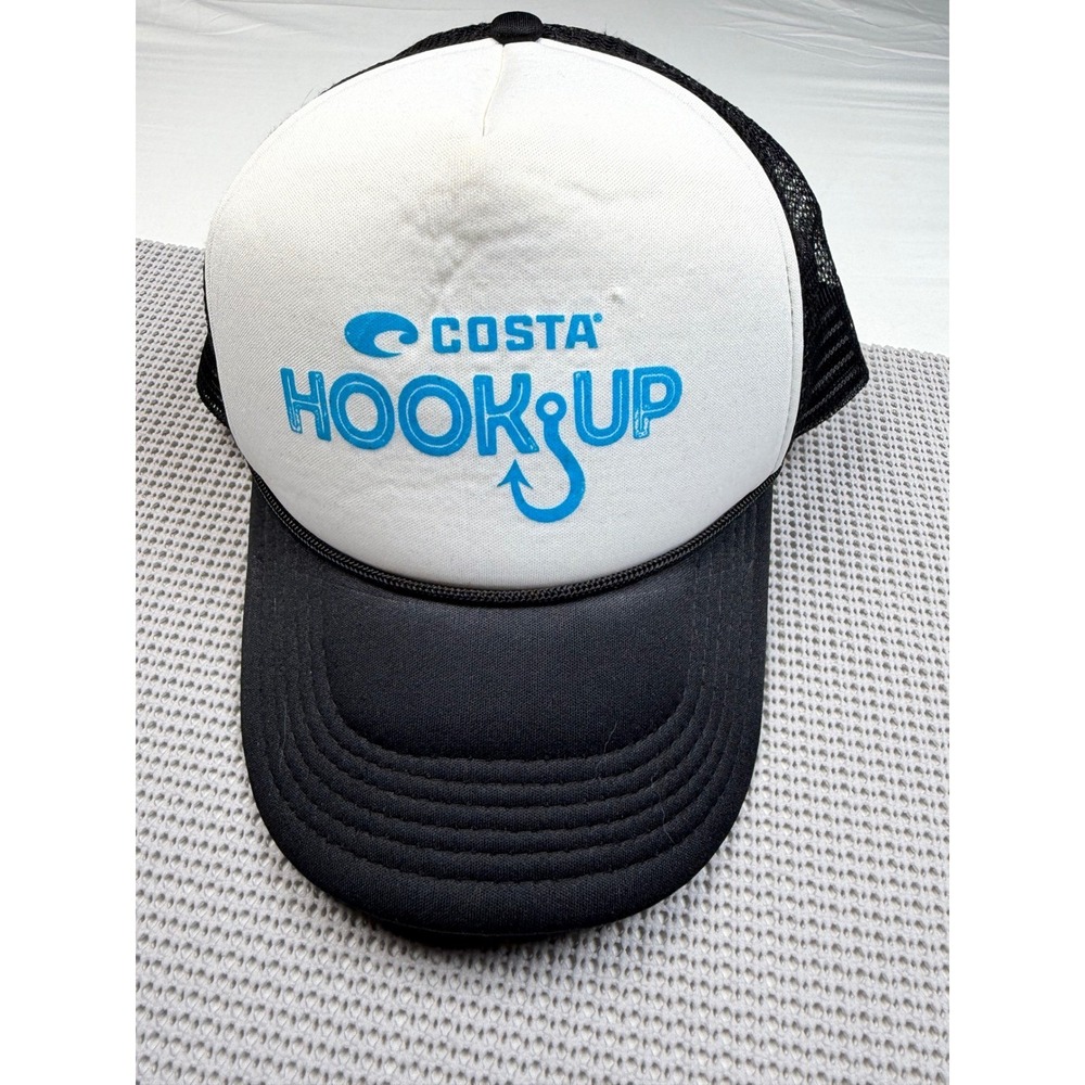 Costa Hook Up Trucker Hat Black White Mesh Snapback Fishing Unisex